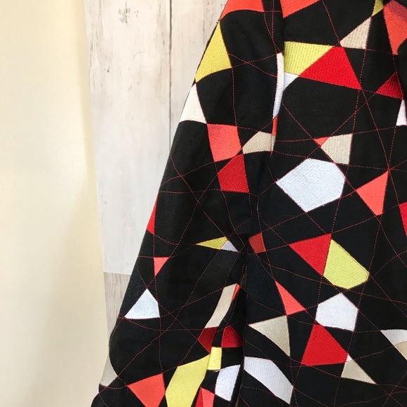 Linda Allard Ellen Tracy Black Embroidered Geometric  Linen Jacket - Picture 3 of 10